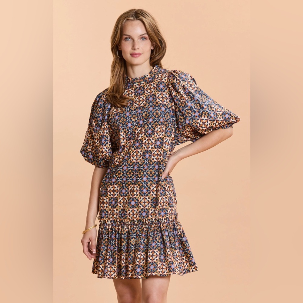 TYLER BOE Sammy Cotton Mosaic Skimmer Dress Size Large